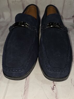 Stacy Adams Navy Suede Slip-On Loafers with Silver Bit
